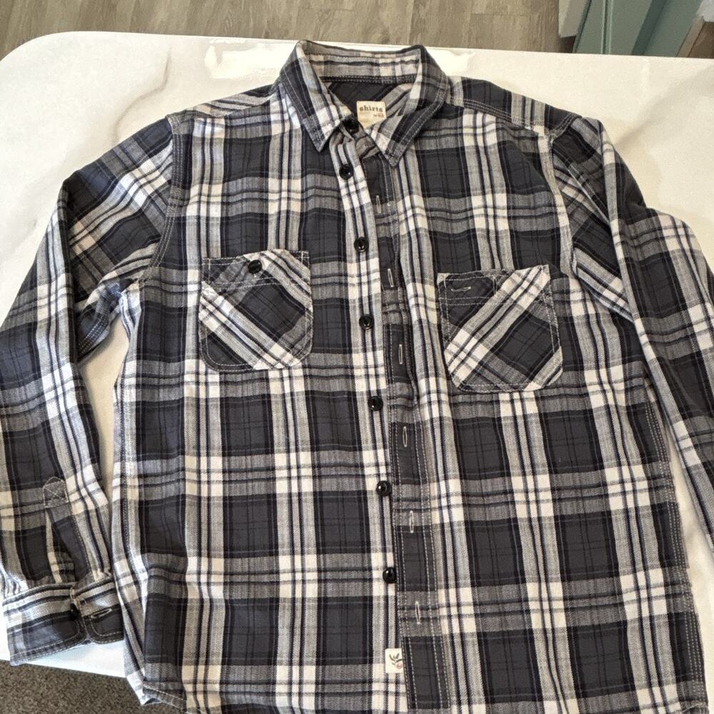 shirts by AG Men's Shirt M Gray White Plaid Flannel Long Sleeve Point Collar - Picture 2 of 7